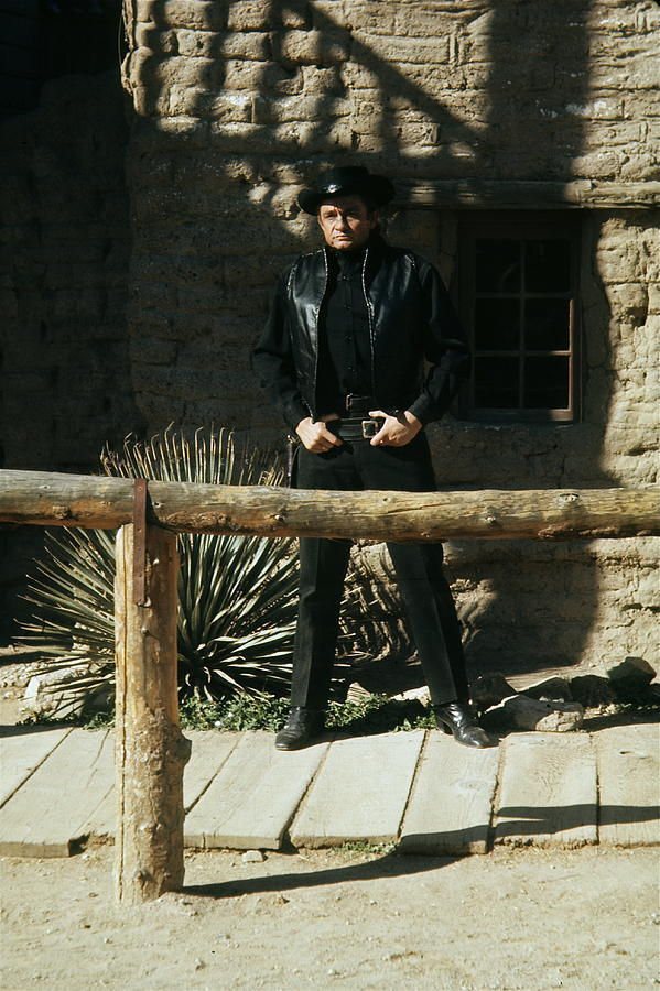 Johnny Cash gunfighter hitching post Old Tucson Arizona 1971 Photograph by David Lee Guss