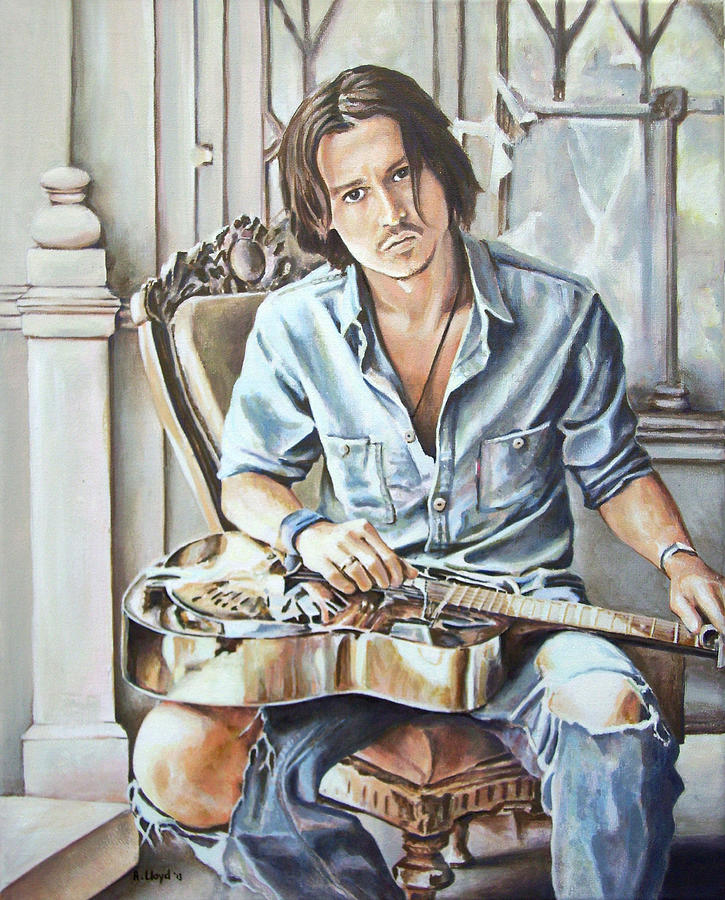 Johnny Depp on Guitar Painting by Andy Lloyd