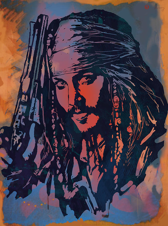 Music Drawing - Johnny Depp - Stylised Etching Pop Art Poster by Kim Wang