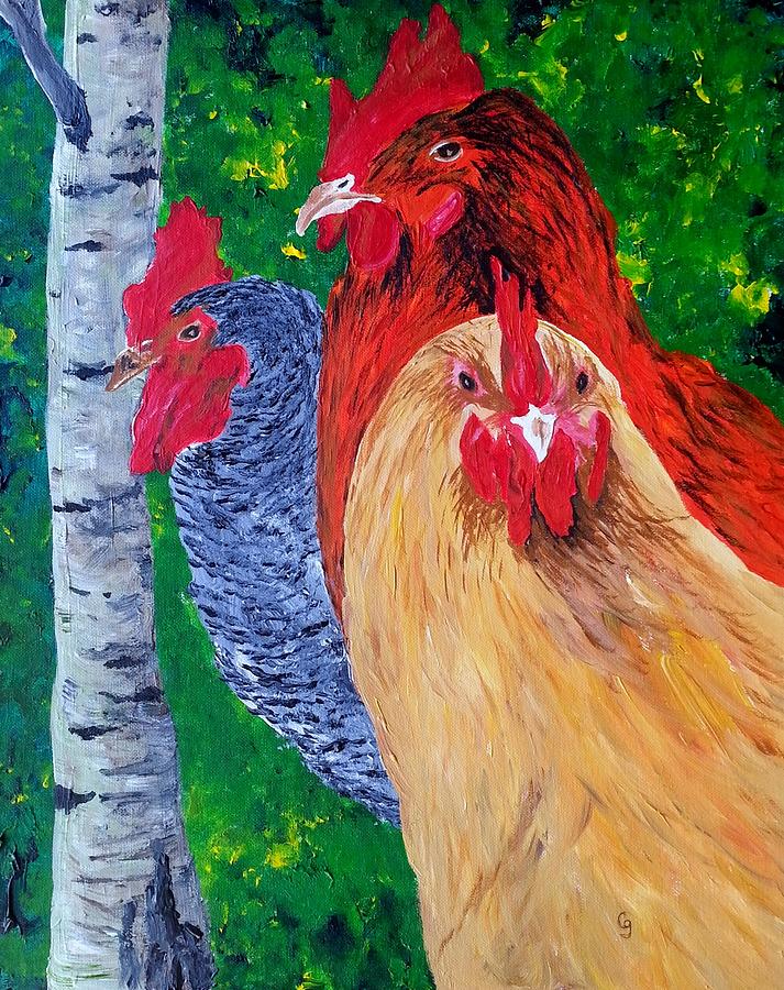 Johns Chickens Painting by Cheryl Nancy Ann Gordon