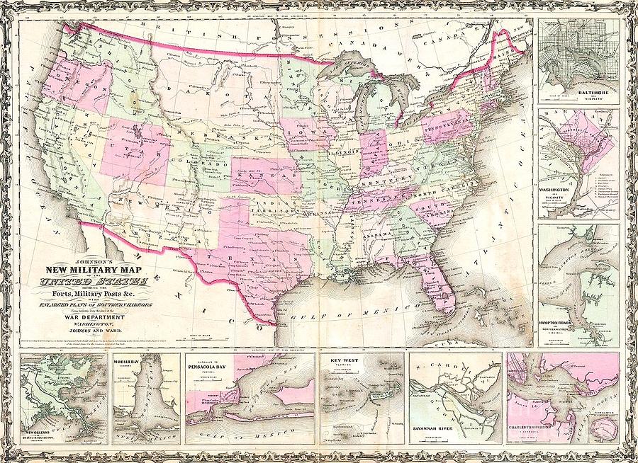 Map Painting - Johnson Military Map - 1862 by Thea Recuerdo