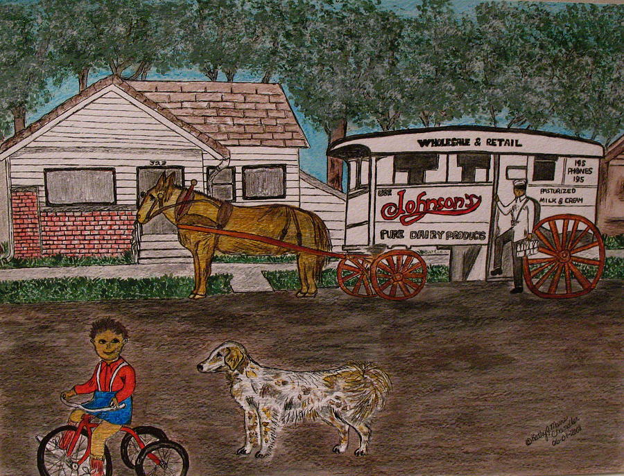 Johnsons Milk Wagon Pulled by a Horse  Painting by Kathy Marrs Chandler