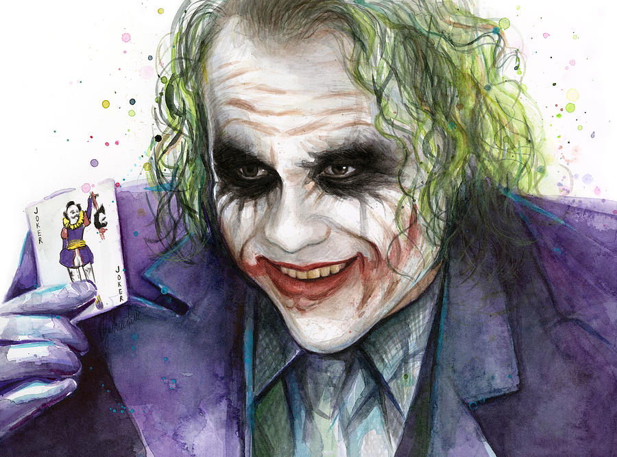 Heath Ledger Painting - Joker Watercolor Portrait by Olga Shvartsur