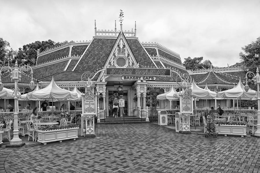 Candy Photograph - Jolly Holiday Cafe Main Street Disneyland BW by Thomas Woolworth