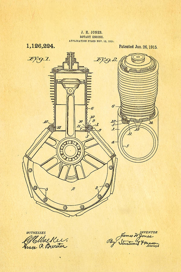 Fork Photograph - Jones Hendee Mfg Co Rotary Engine Patent Art 1915 by Ian Monk