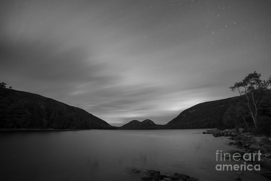 Acadia National Park Photograph - Jordan Pond Blue Hour bw by Michael Ver Sprill