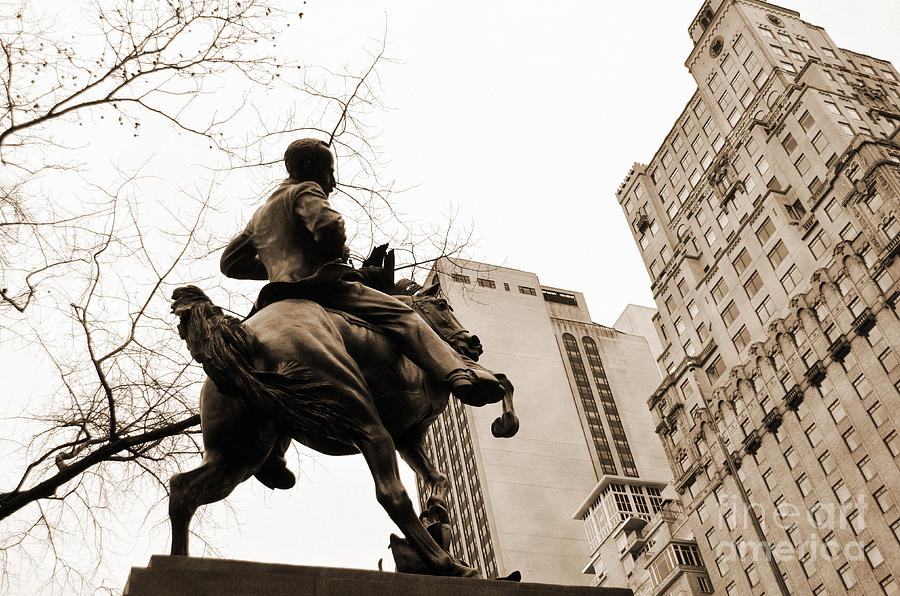 New York City Photograph - Jose Marti equestrian statue and the Ritz-Carlton vintage look by RicardMN Photography