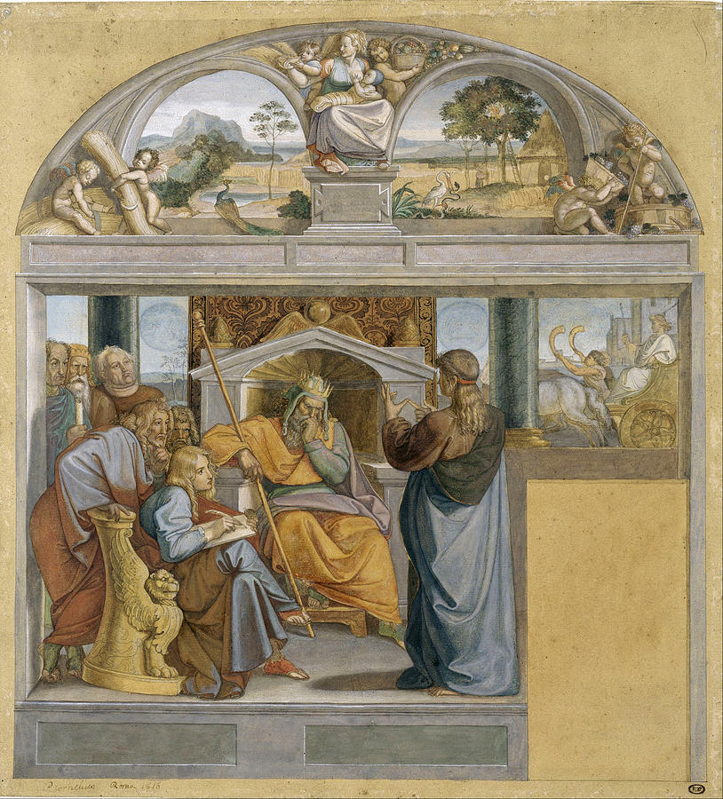 Joseph interpreting Pharaohs dreams Painting by Peter von Cornelius
