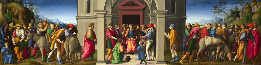 Joseph receives his Brothers Painting by Bacchiacca