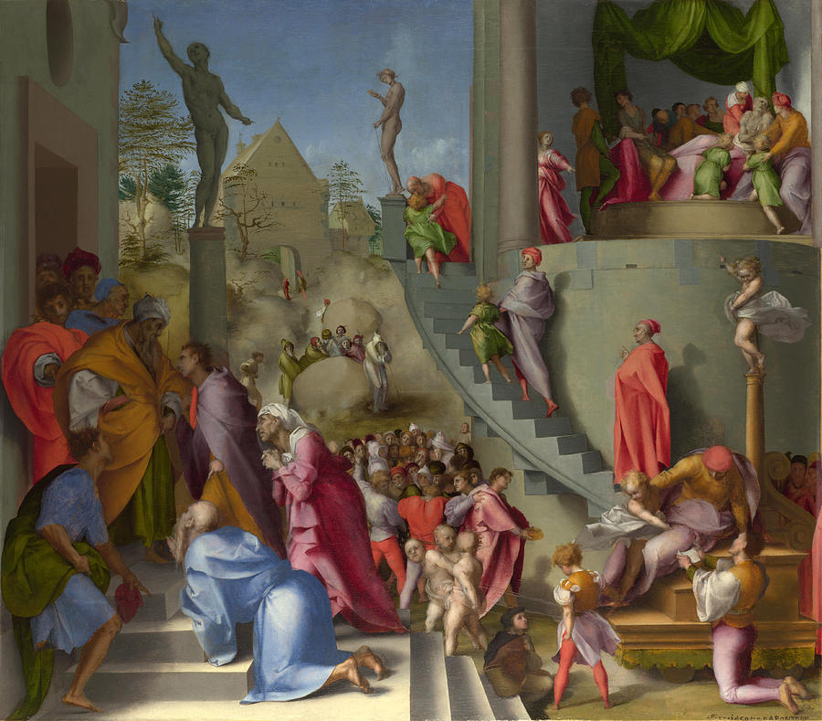 Joseph with Jacob in Egypt Painting by Pontormo