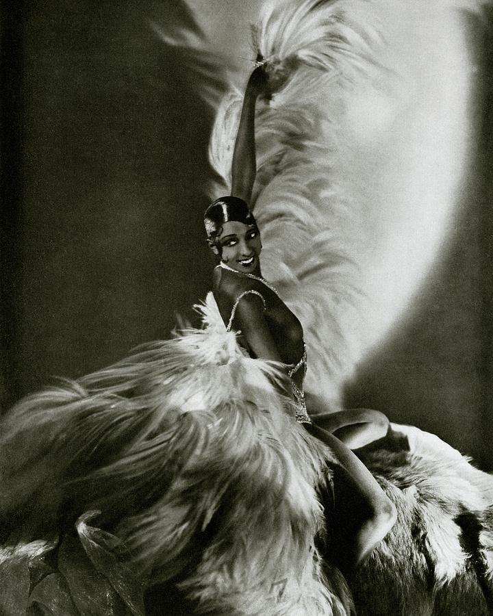 Feather Photograph - Josephine Baker Wearing A Feathered Cape by George Hoyningen-Huene