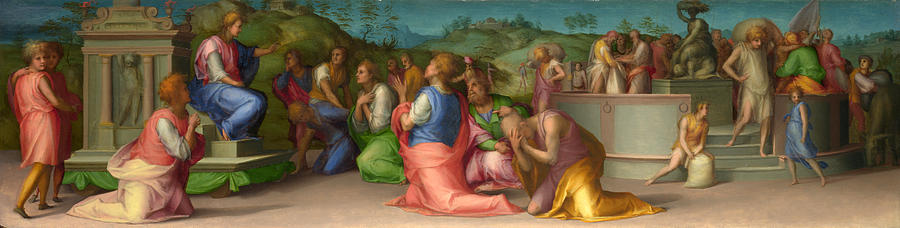 Josephs Brothers beg for Help Painting by Pontormo