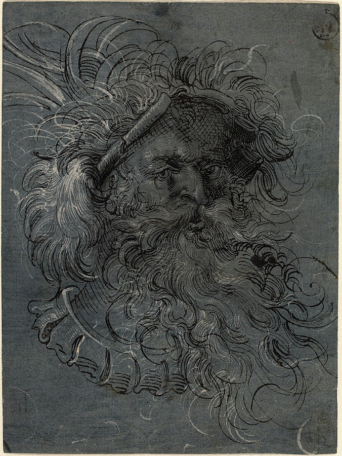 Brush Drawing - Jost Amman Swiss, 1539 - 1591, Head Of A Bearded Man by Quint Lox
