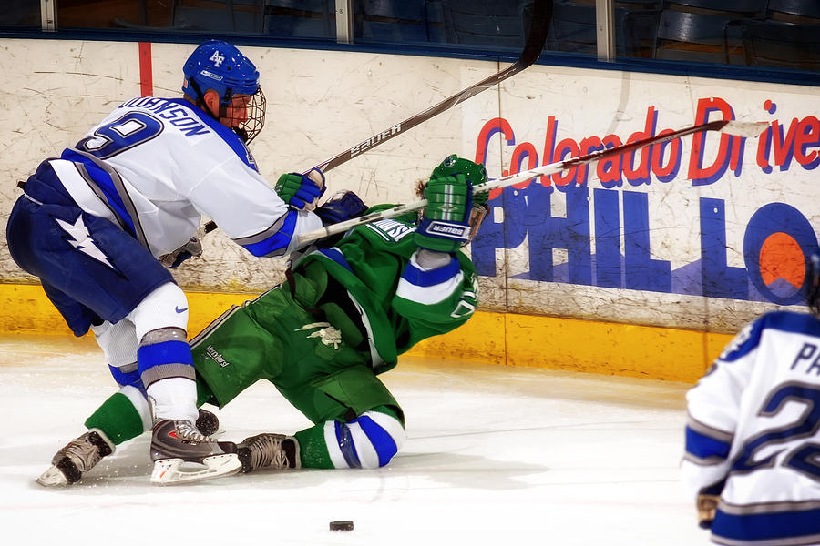 Hockey Photograph - Jostle for the Puck - Air Force vs Mercyhurst by Mountain Dreams