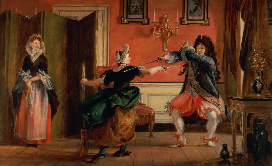 Fencing Photograph - Jourdain Fences His Maid, Nicole With His Wife Looking On. Scene From Le Bourgeois Gentilhomme, Act by Charles Robert Leslie