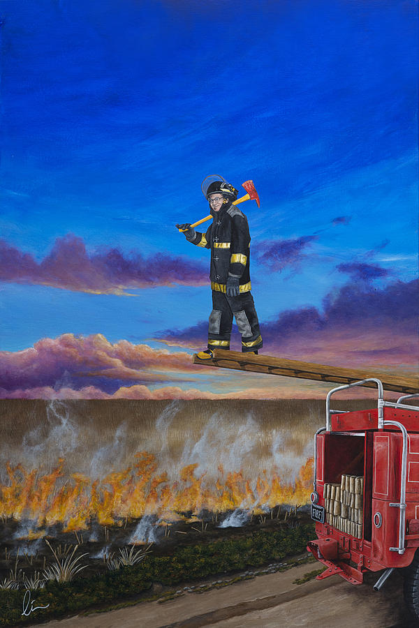Fireman Painting - Journey of a Fireman by Cindy D Chinn