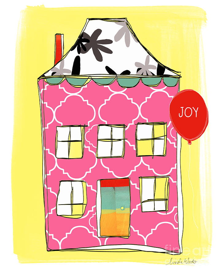 Joy House Card Painting by Linda Woods