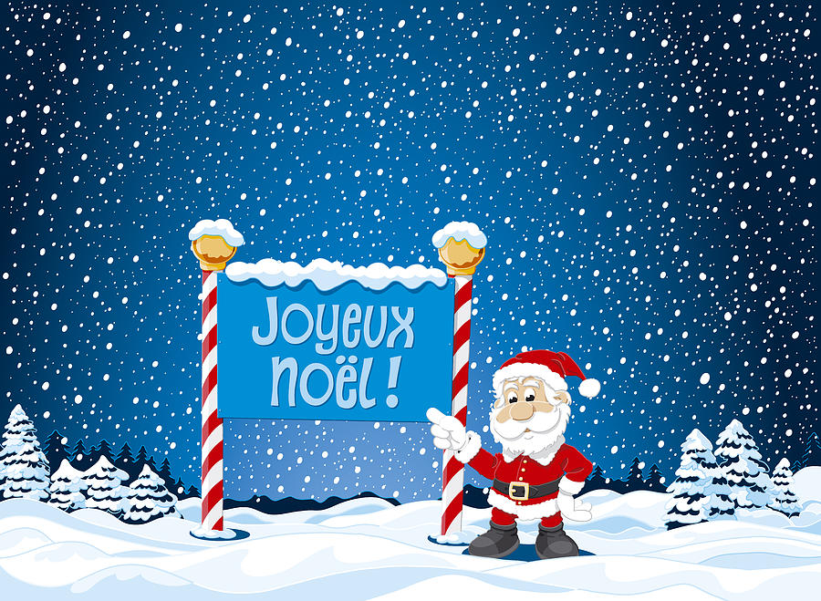 Joyeux Noel Sign Santa Claus Winter Landscape Digital Art ...