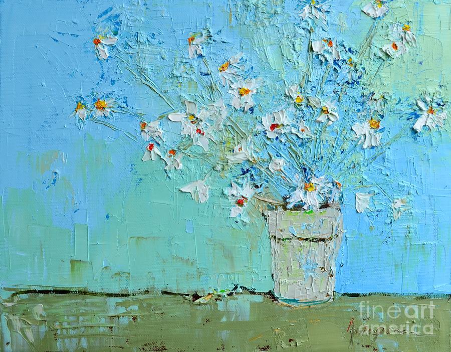 Joyful Daisies, Flowers, Modern Impressionistic Art Palette knife oil painting Painting by Patricia Awapara