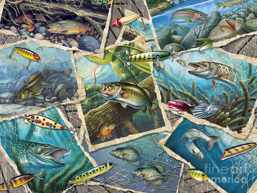 JQs Fishing Collage Painting by JQ Licensing