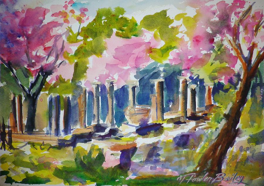Judas Trees in Bloom at Olympia Ruins Painting by Tf Bailey
