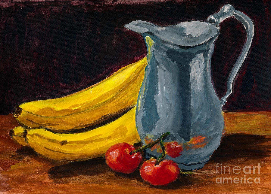 Jug with cherry and bananas Painting by Lidija Ivanek - SiLa