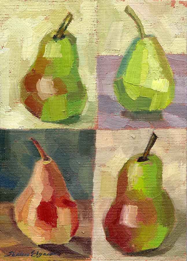Juicy Pears Four Square Painting by Shalece Elynne