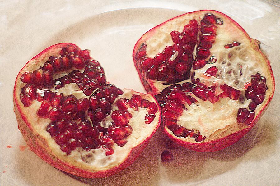 Juicy Red Pomegranate Still Life Photograph by Suzanne Powers