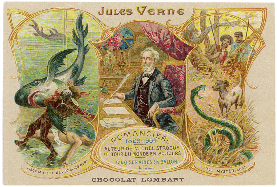 Jules Verne With Scenes From '20,000 Drawing by Mary Evans Picture ...