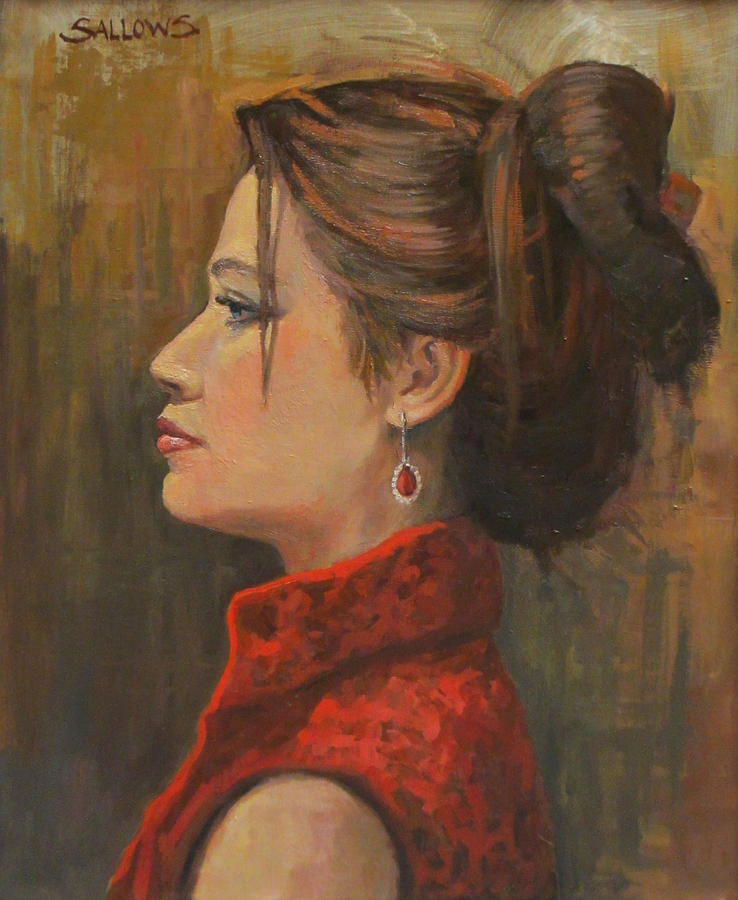Julie in the Red Dress Painting by Nora Sallows