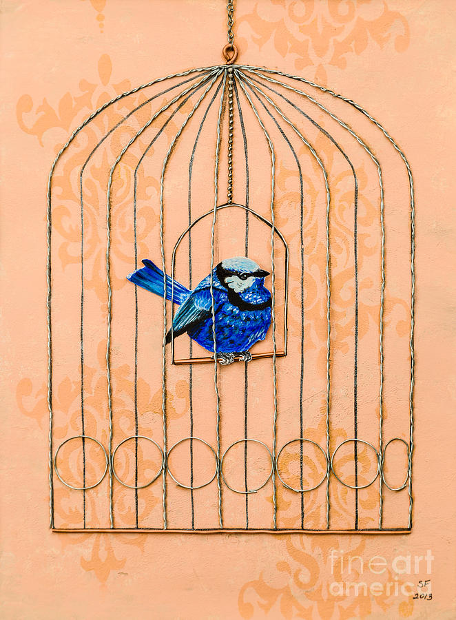 Julies blue bird Painting by Stefanie Forck