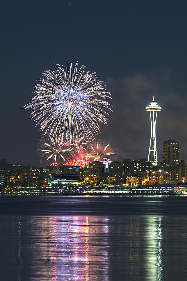 July fourth fireworks with Space Needle Photograph by Hisao Mogi Pixels