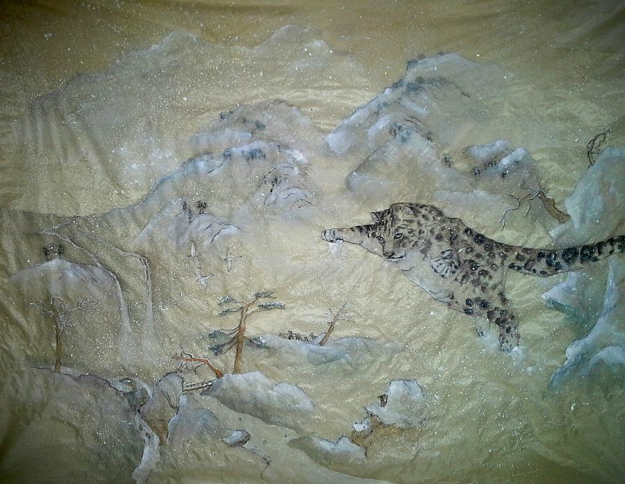 Jump Of The Snow Leopard Painting by Debbi Saccomanno Chan