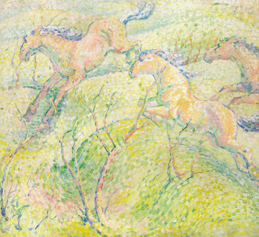 Horse Painting - Jumping Horses by Franz Marc