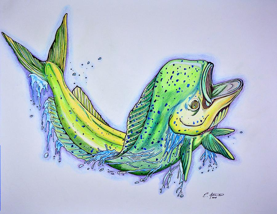 Swordfish Drawing - Jumping Mahi by Edward Johnston