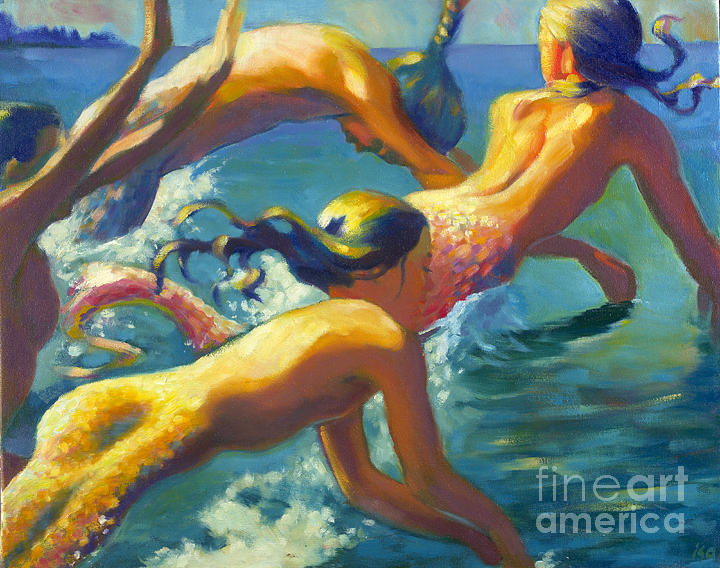 Jumping Mermaids Painting by Isa Maria