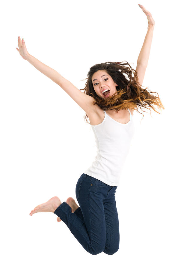 Jumping Young Woman Photograph by Drbimages