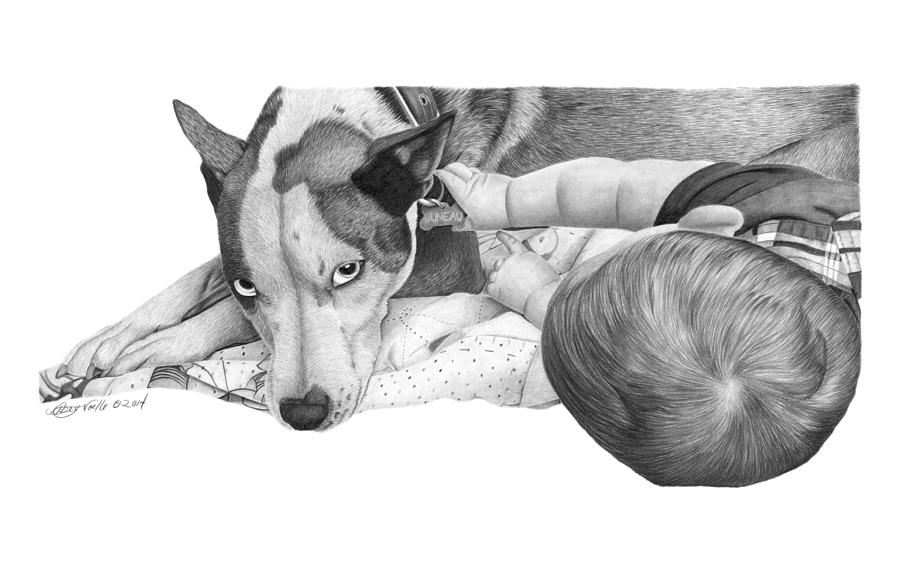 Dog Drawing - Juneau and James -031 by Abbey Noelle