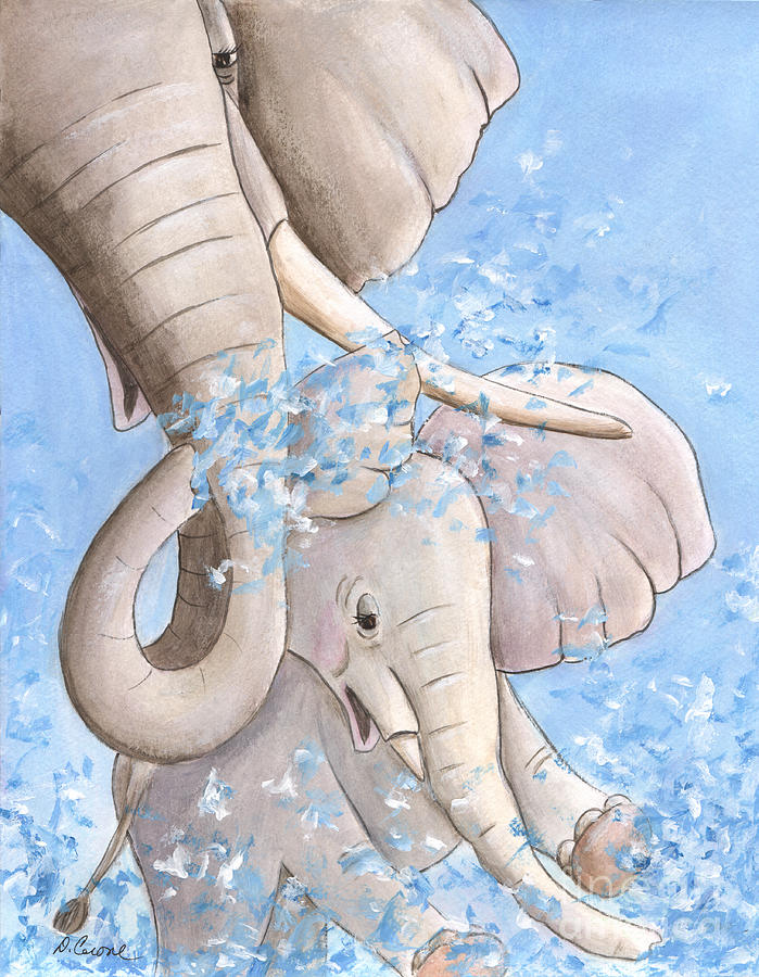 Elephant Mom and Baby, Safari Nursery Painting by Debbie Cerone