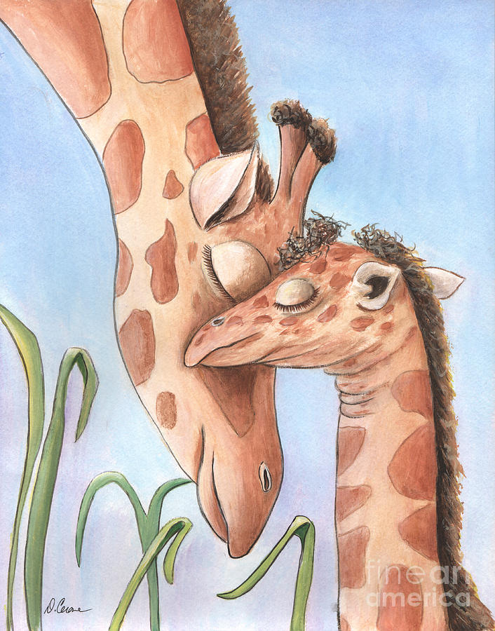 Giraffe Mom and Baby - Safari Nursery Painting by Debbie Cerone