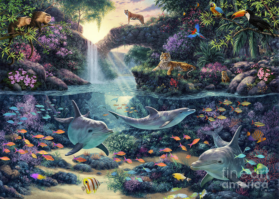 Dolphin Digital Art - Jungle Paradise by MGL Meiklejohn Graphics Licensing