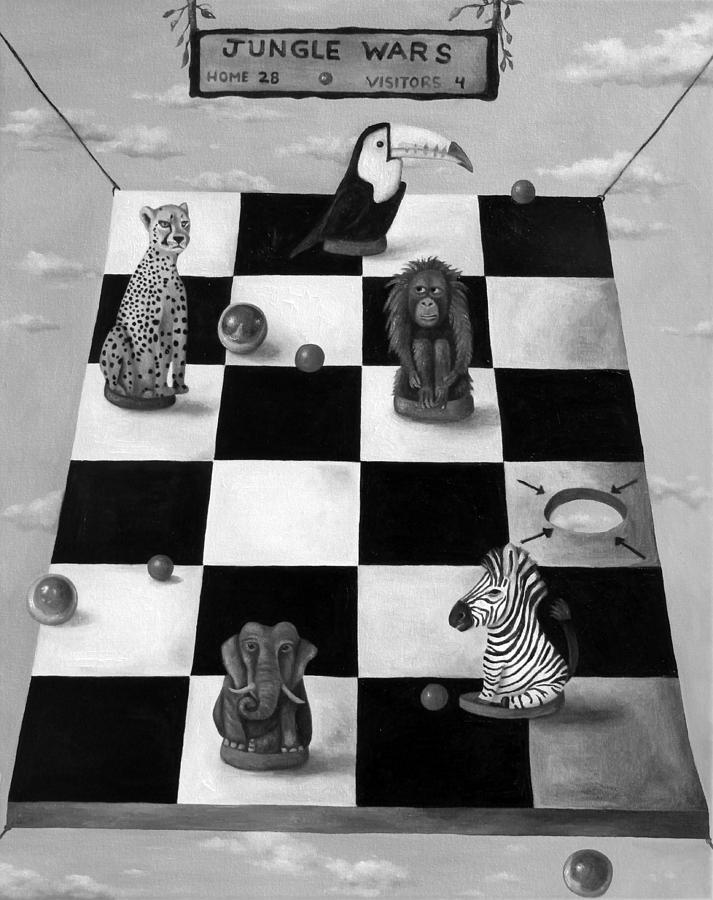 Chess Painting - Jungle Wars edit 3 BW by Leah Saulnier The Painting Maniac
