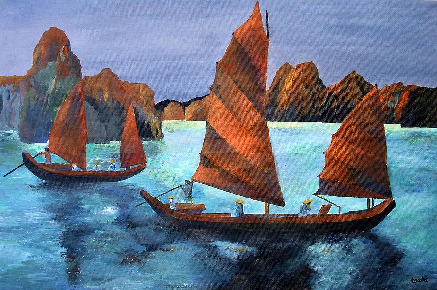 Junks In the Descending Dragon Bay Painting by Taiche Acrylic Art