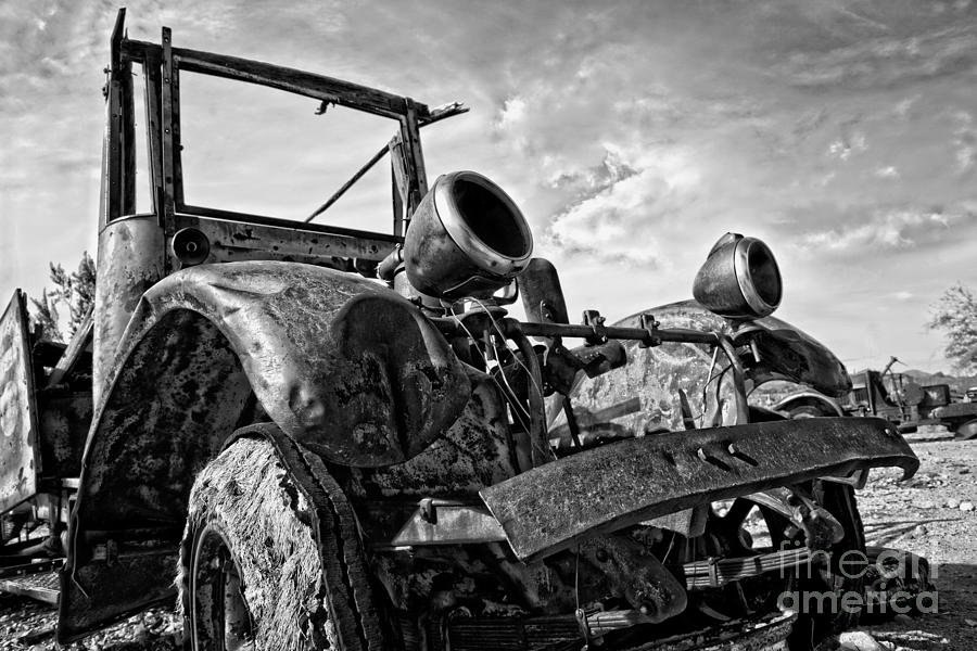 Junkyard Sentinel in Black and White Photograph by Lee Craig