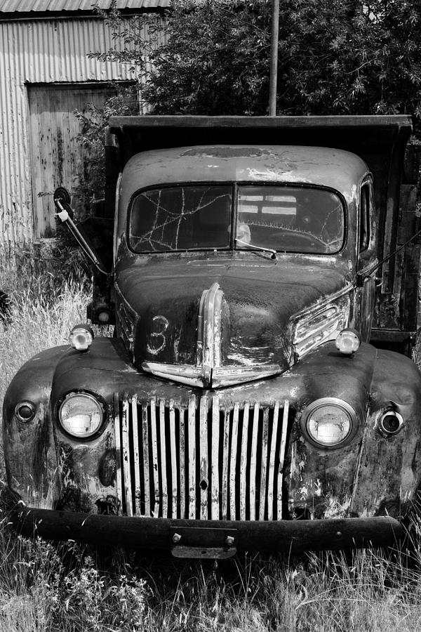 Junkyard series Old truck BW Photograph by Cathy Anderson