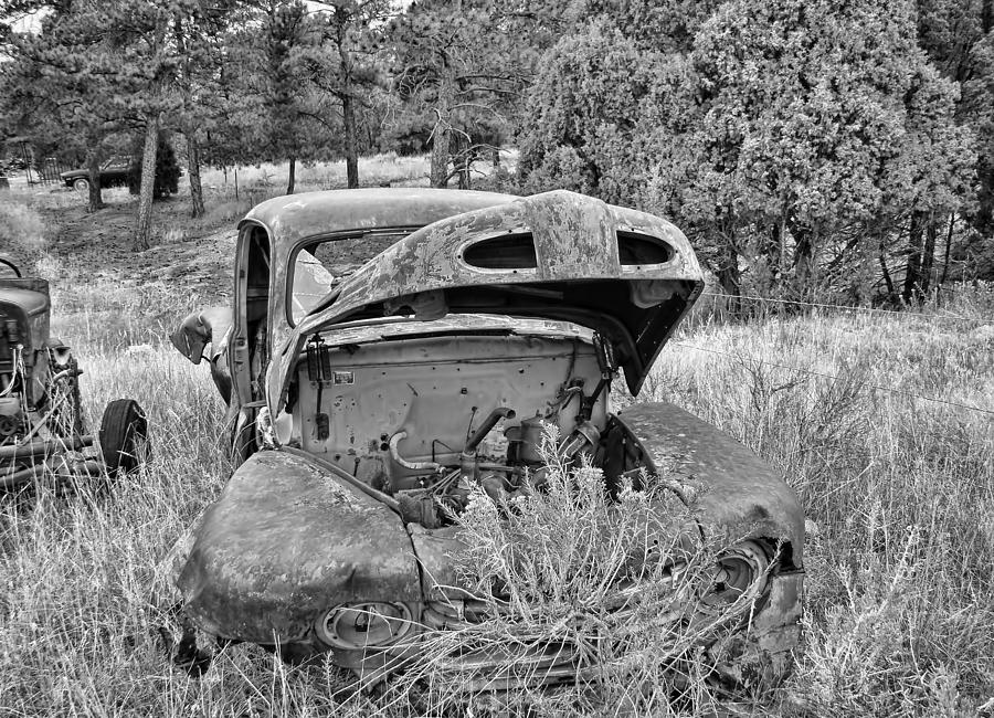 Junkyard Series old truck bw1 Photograph by Cathy Anderson