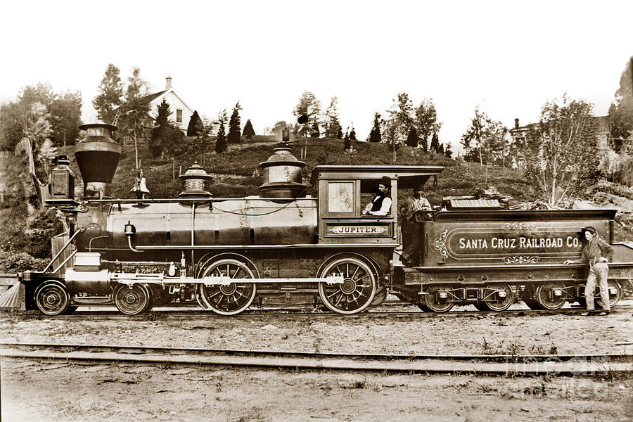Jupiter Photograph - Jupiter was a wood burning locomotive owned by the Santa Cruz Railroad 1878 by Monterey County Historical Society