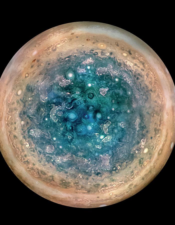 Juno Photograph - Jupiters South Pole by Nasa/jpl-caltech/swri/msss/betsy Asher Hall/gervasio Robles/science Photo Library