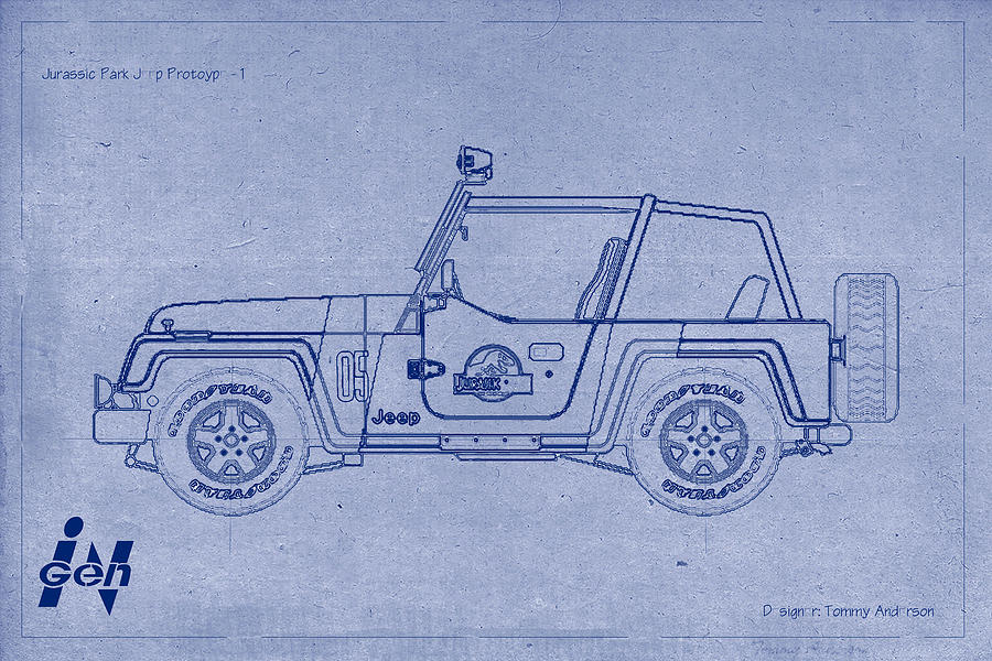 Jurassic Park Jeep Blueprint Photograph by Tommy Anderson