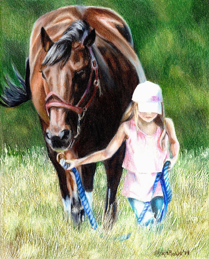 Just a Girl and Her Horse Drawing by Shana Rowe Jackson